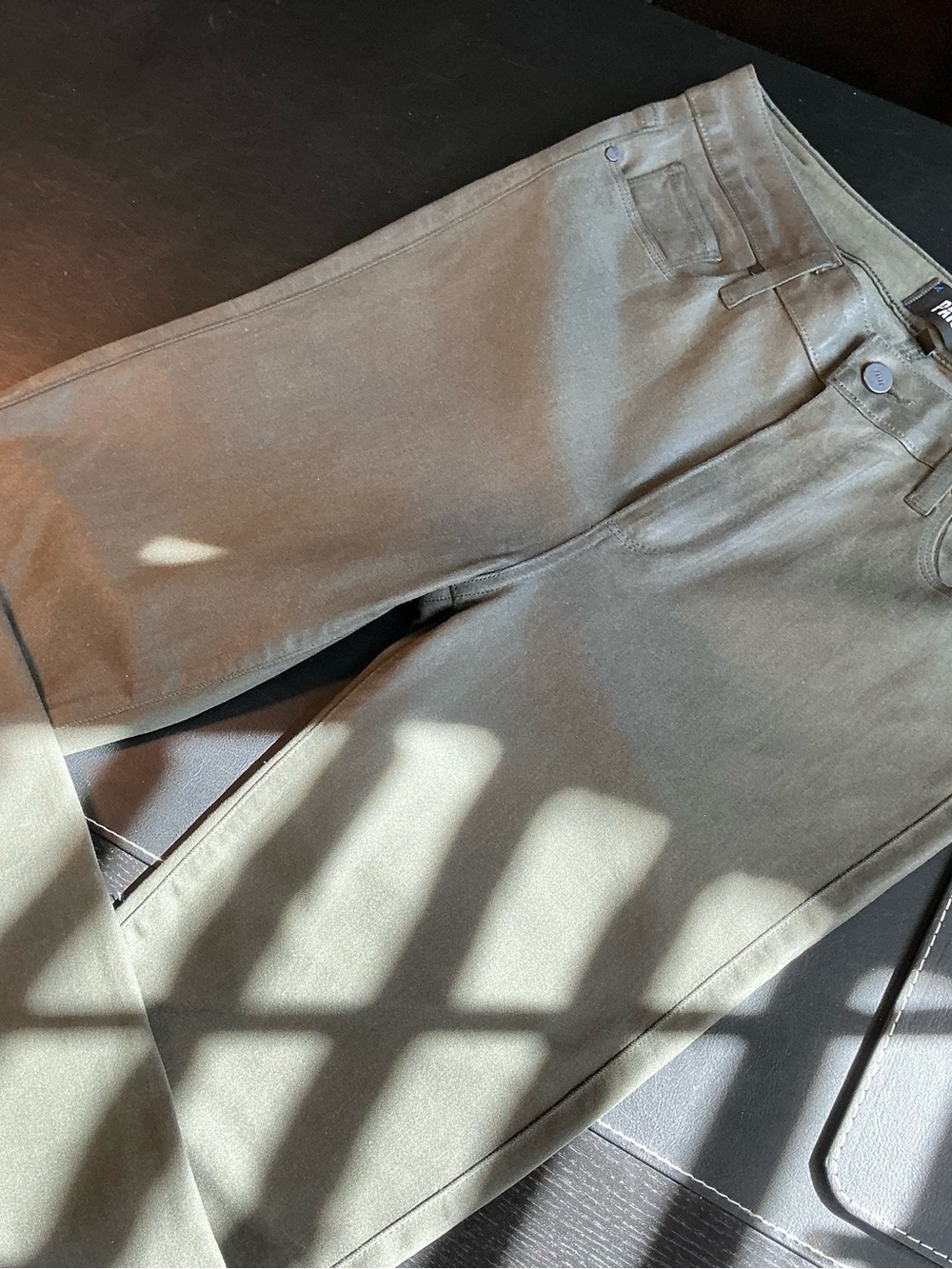 Paige Olive Green Coated Jeans Hoxton Ankle